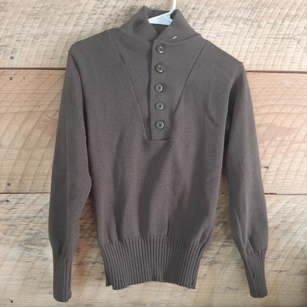 Vintage US Army Military Issue Sweater Adult size S-  5-Button Acrylic DSC